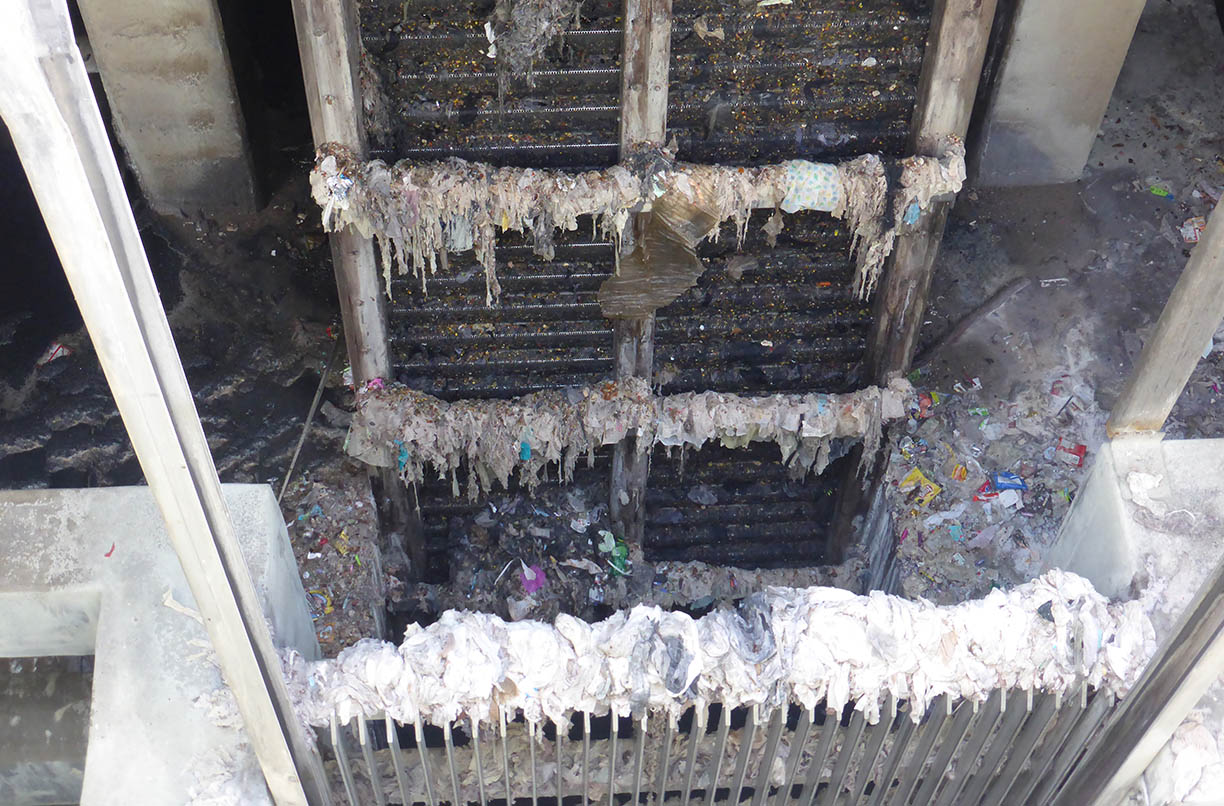 Wipes clogging intake grates at water treatment facility